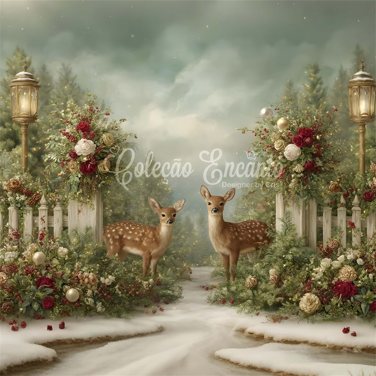 Christmas Backdrops Sale Winter Reindeer Rose Decor Backdrop By Magali
