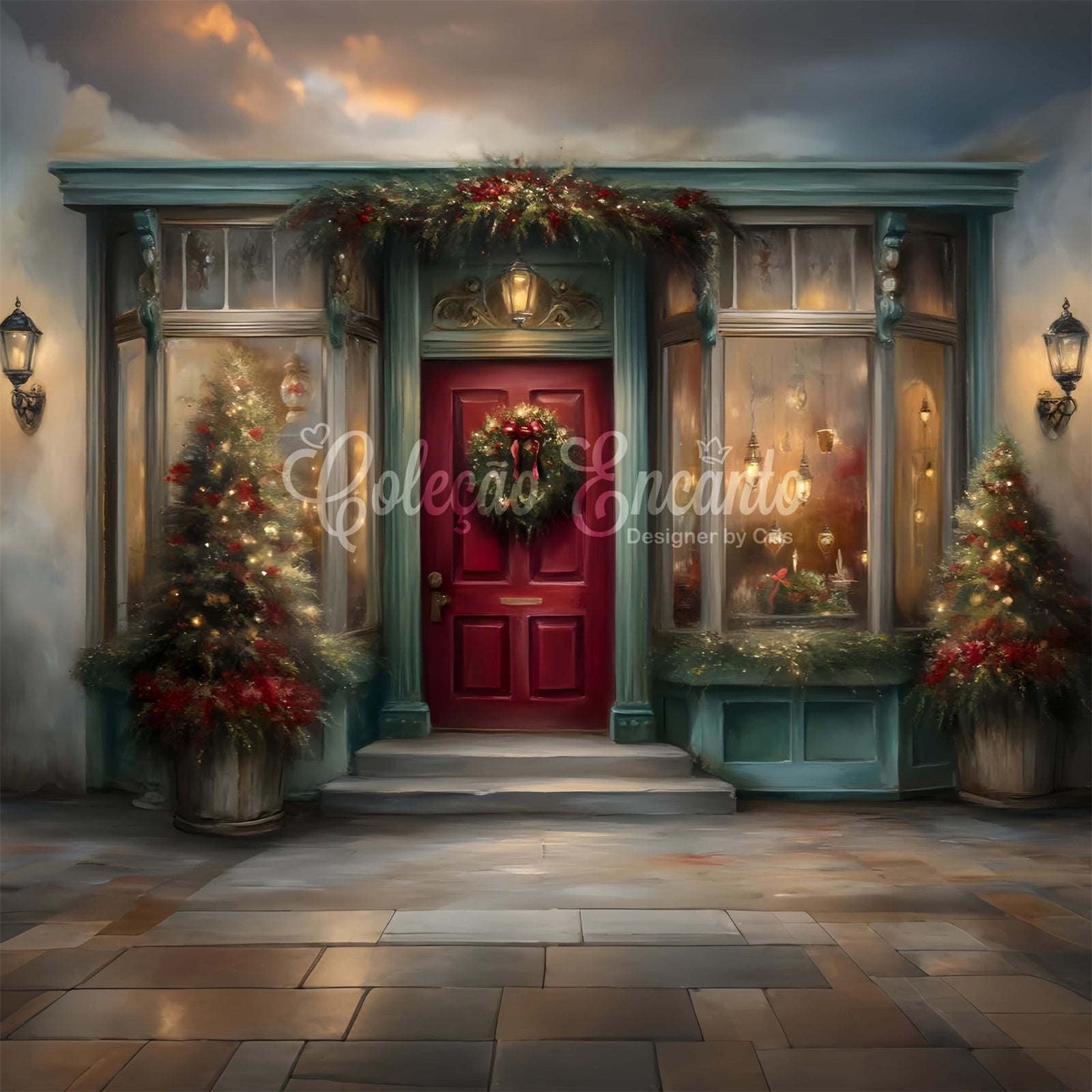 Christmas Backdrop For Photos Red Door Wreath Window Backdrop By Magali