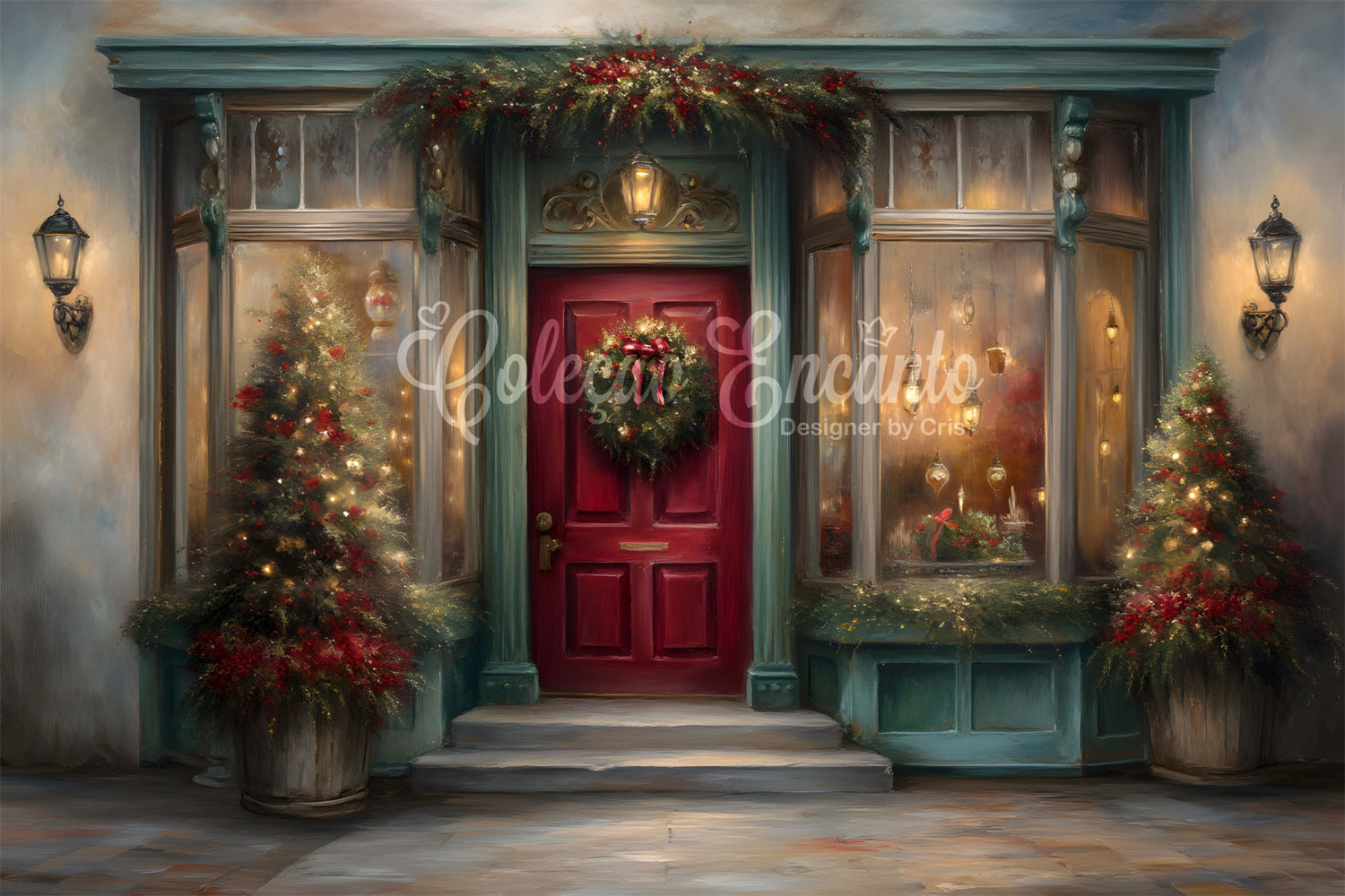 Christmas Backdrop For Photos Red Door Wreath Window Backdrop By Magali