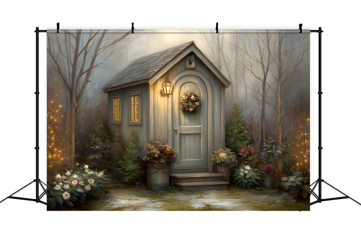 Christmas Backdrop Winter Cottage Wreath Forest Backdrop By Magali