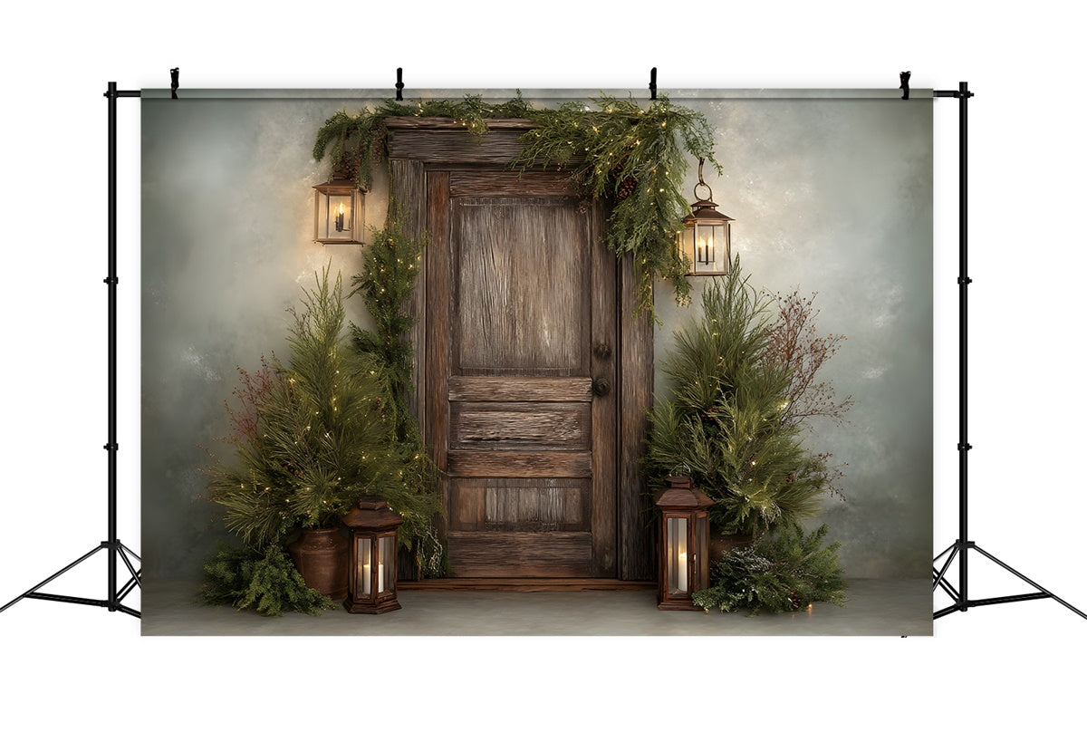 Christmas Backdrops Rustic Wooden Door Greenery Backdrop By Magali