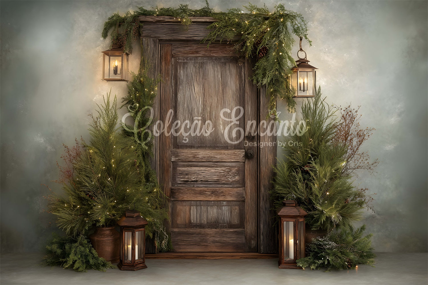 Christmas Backdrops Rustic Wooden Door Greenery Backdrop By Magali