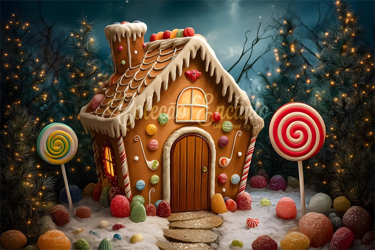 Christmas Photo Backdrop Candy Cottage Tree Lights Backdrop By Magali
