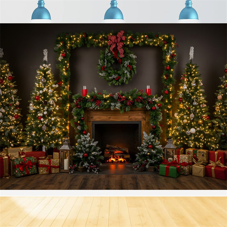 Christmas Fireplace Backdrop Cozy Fireplace Garland Tree Backdrop By Magali
