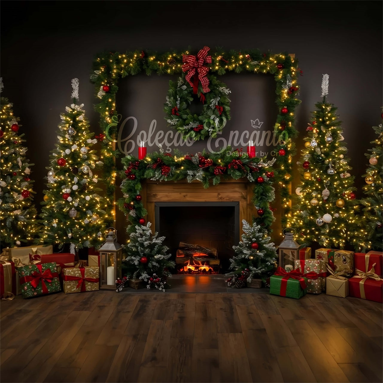 Christmas Fireplace Backdrop Cozy Fireplace Garland Tree Backdrop By Magali