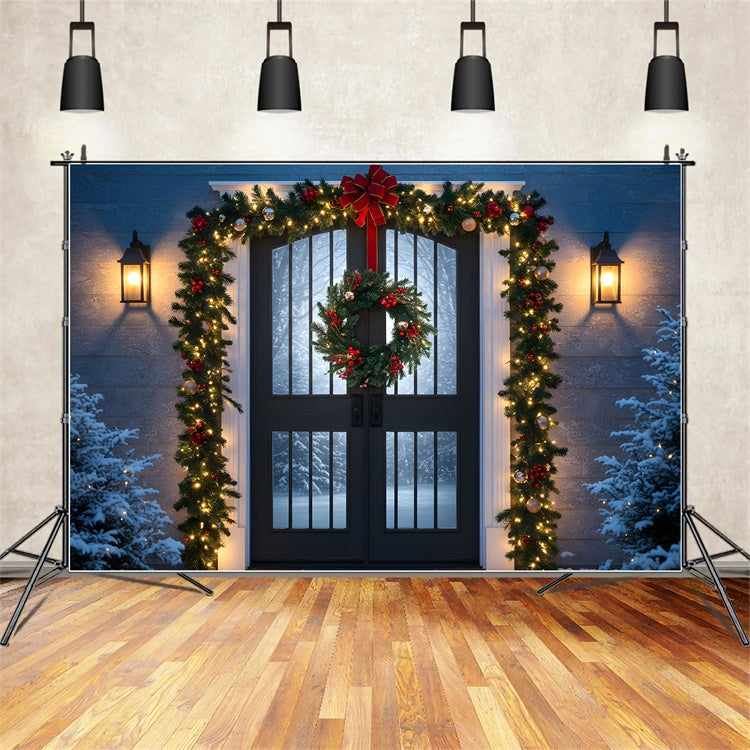 Christmas Backdrop Christmas Porch Wreath Light Backdrop By Magali
