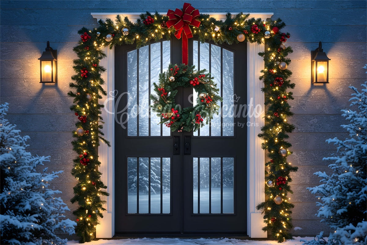 Christmas Backdrop Christmas Porch Wreath Light Backdrop By Magali