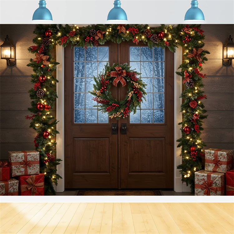 Christmas Backdrop Rustic Wreath Entry Backdrop By Magali