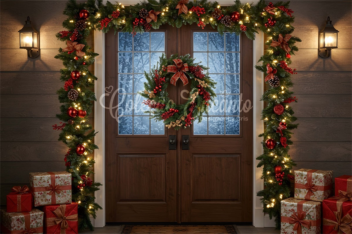 Christmas Backdrop Rustic Wreath Entry Backdrop By Magali