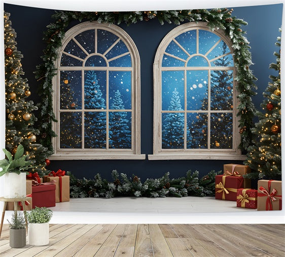 Christmas Photo Backdrop Arched Windows Snowy Backdrop By Magali