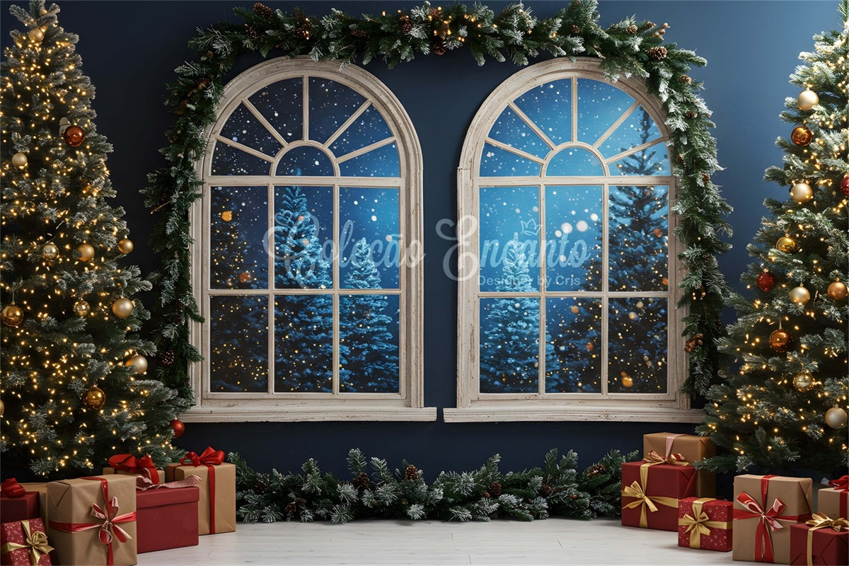 Christmas Photo Backdrop Arched Windows Snowy Backdrop By Magali