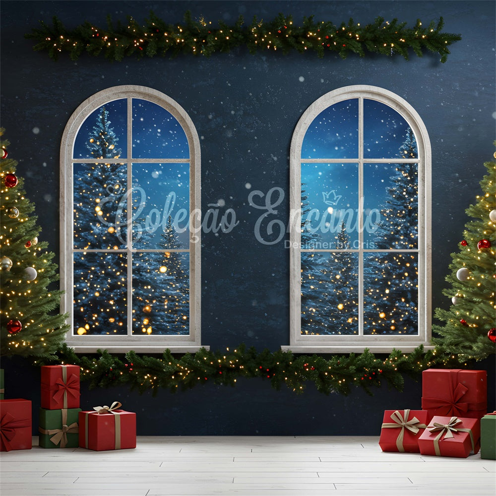 Christmas Photo Backdrops Eve Window Lighted Tree Backdrop By Magali