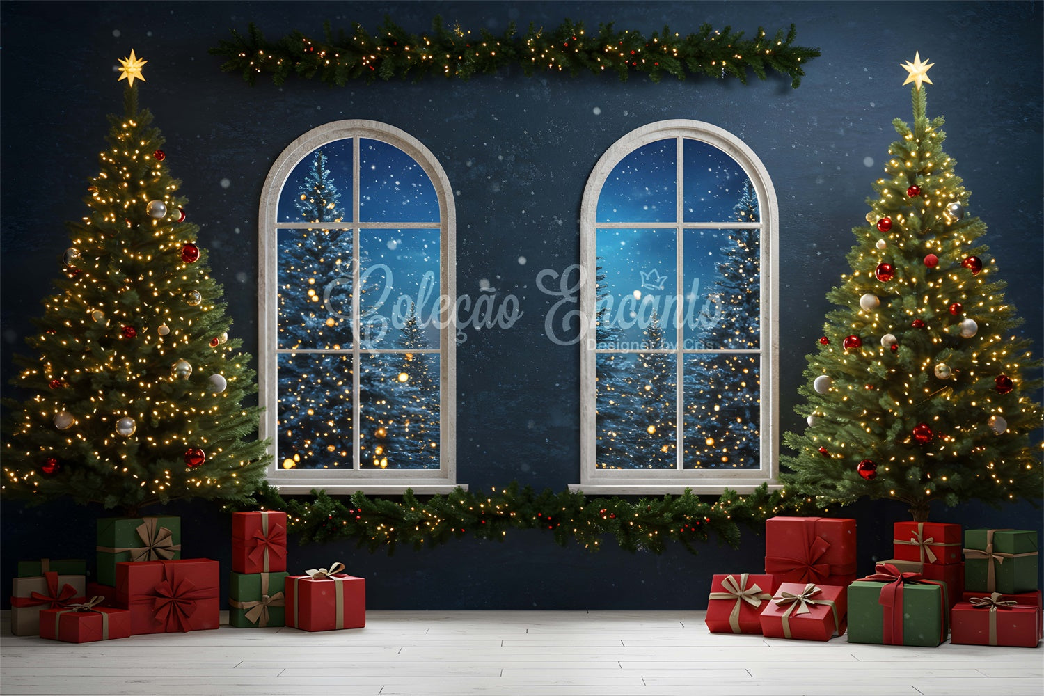 Christmas Photo Backdrops Eve Window Lighted Tree Backdrop By Magali