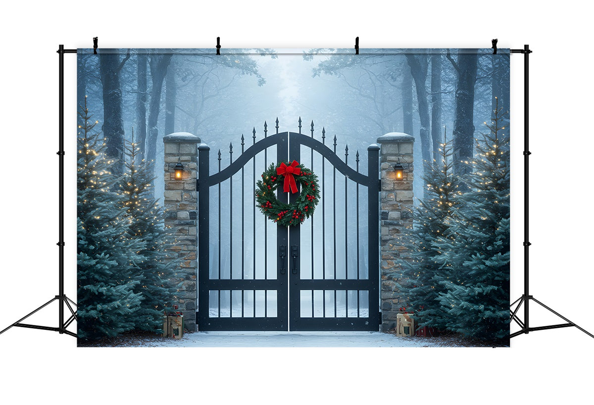 Christmas Backdrops Sale Snowy Forest Iron Gate Backdrop By Magali