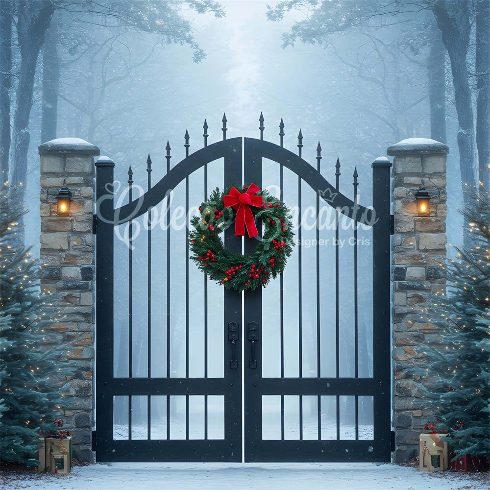 Christmas Backdrops Sale Snowy Forest Iron Gate Backdrop By Magali