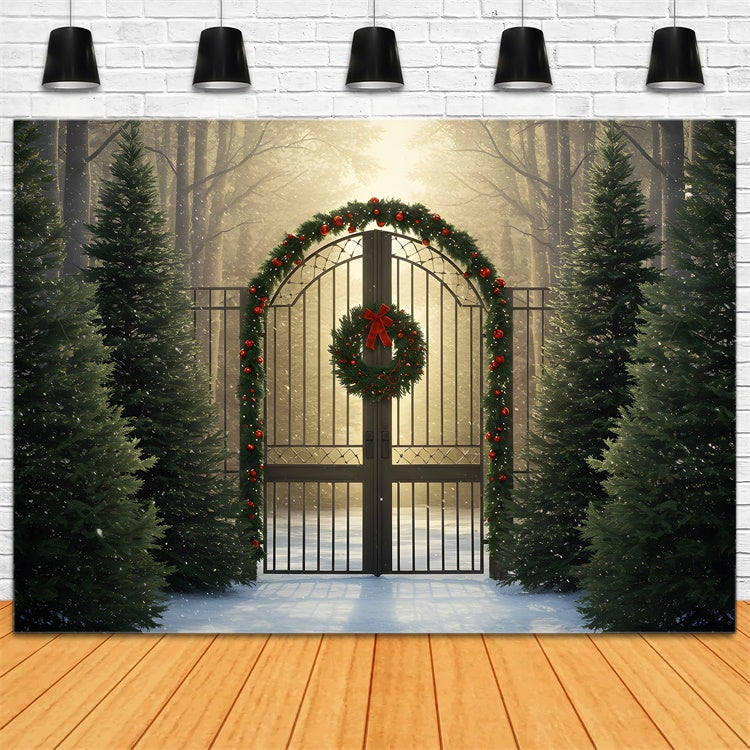 Xmas Backdrop Golden Light Forest Gate Backdrop By Magali