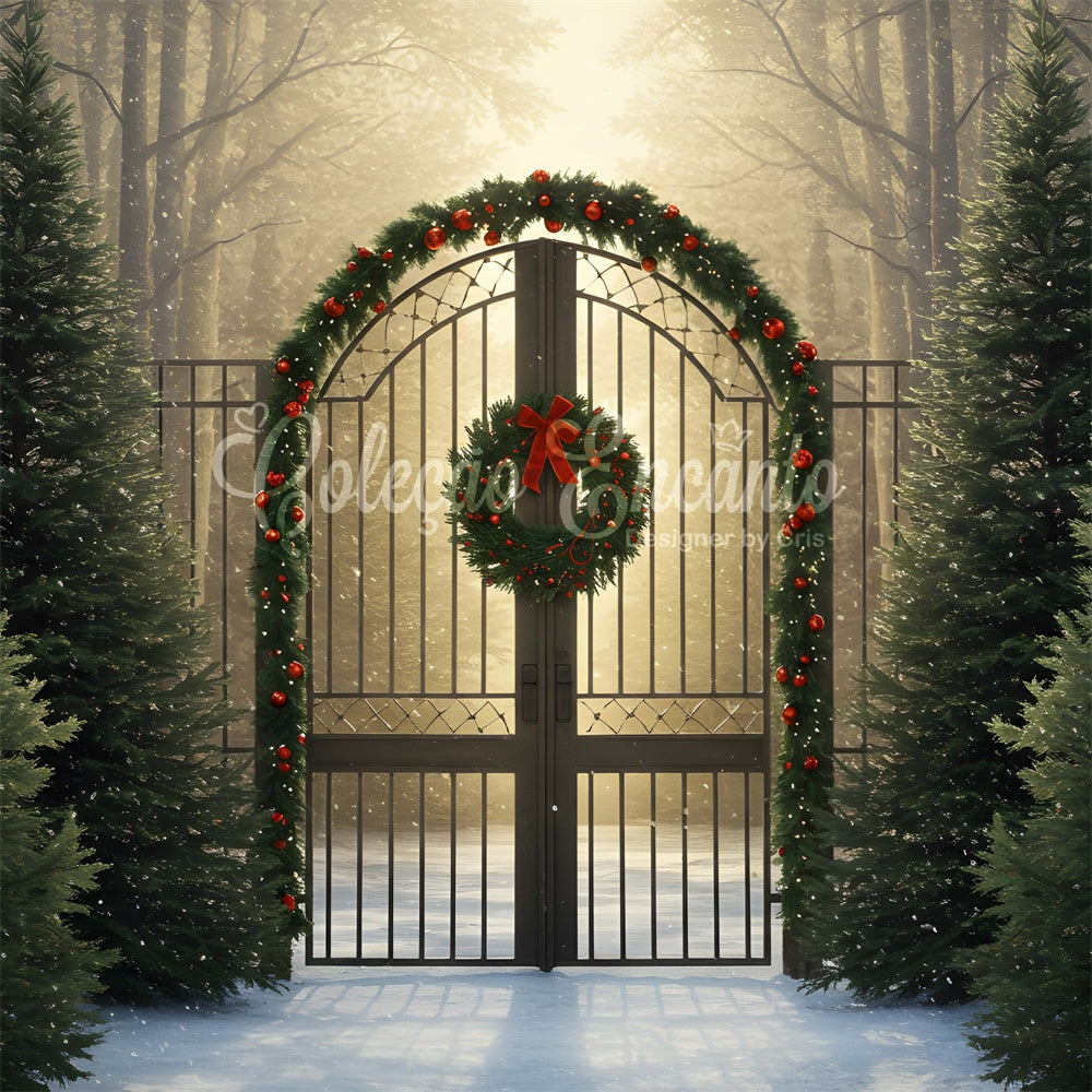 Xmas Backdrop Golden Light Forest Gate Backdrop By Magali