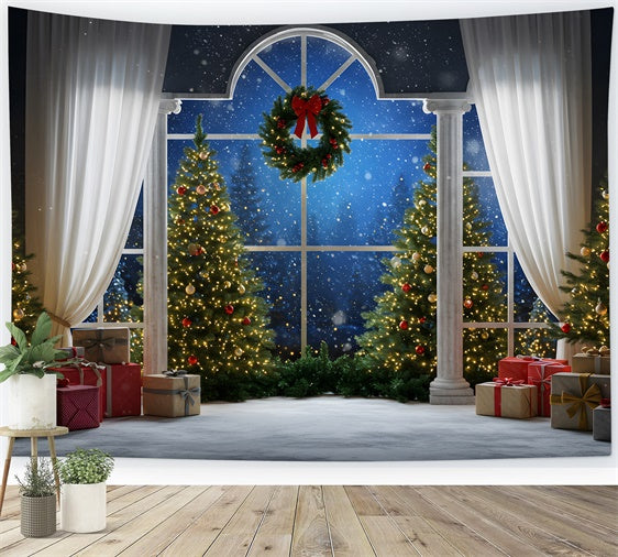Christmas Tree Backdrop Window Drapes Decor Backdrop By Magali