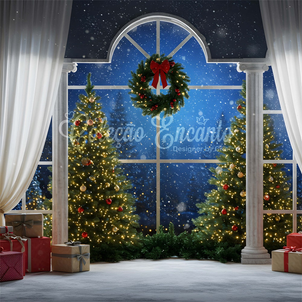 Christmas Tree Backdrop Window Drapes Decor Backdrop By Magali