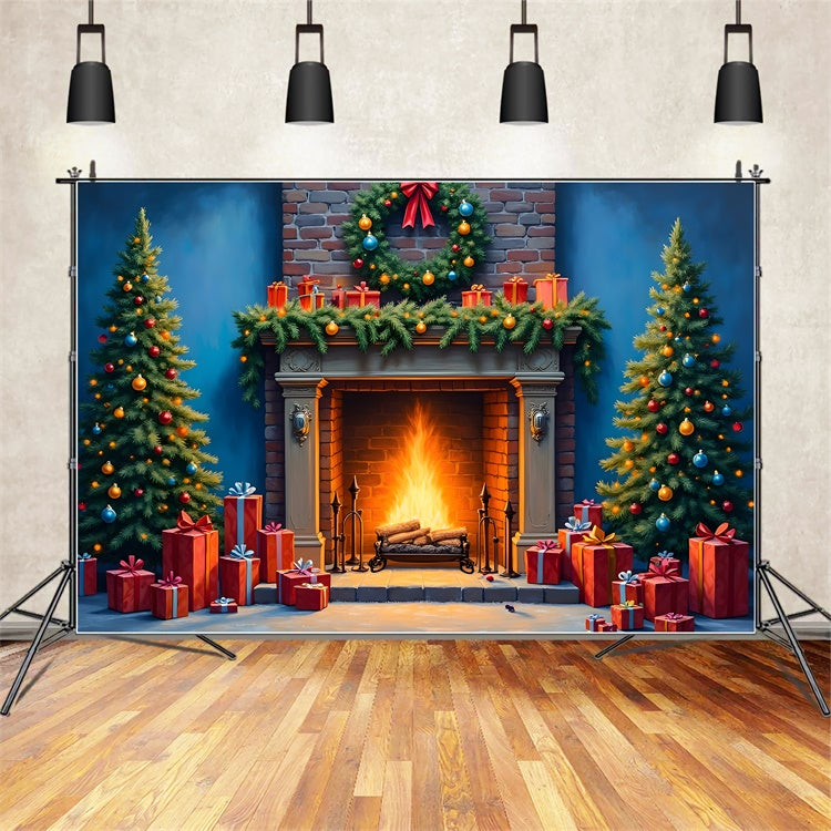 Christmas Fireplace Backdrop Fireplace Garland Tree Backdrop By Magali