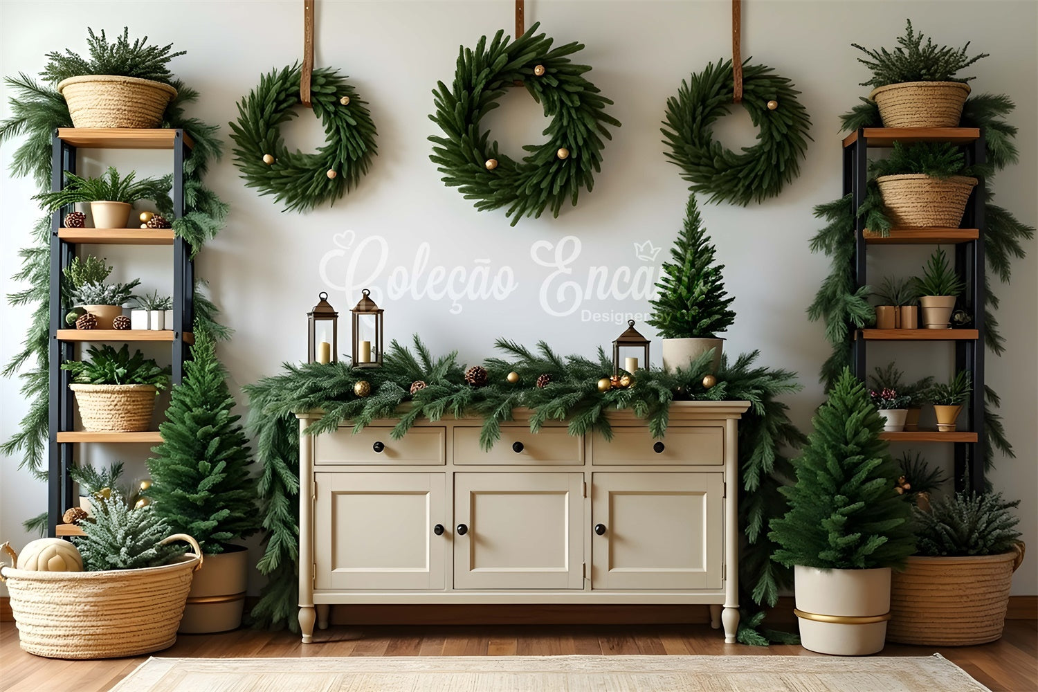 Professional Christmas Backdrops Pine Wreath Decor Backdrop By Magali