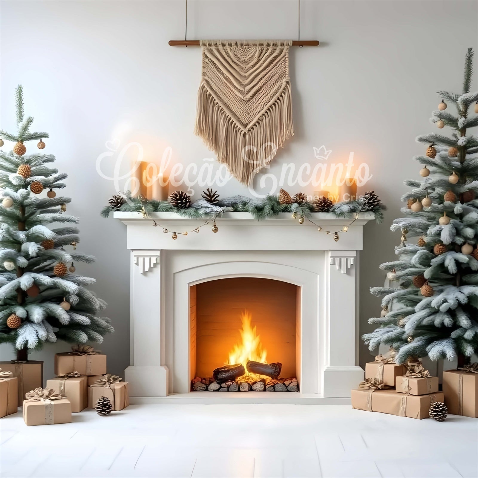 Christmas Fireplace Backdrop Rustic Pine Cone Fireplace Backdrop By Magali