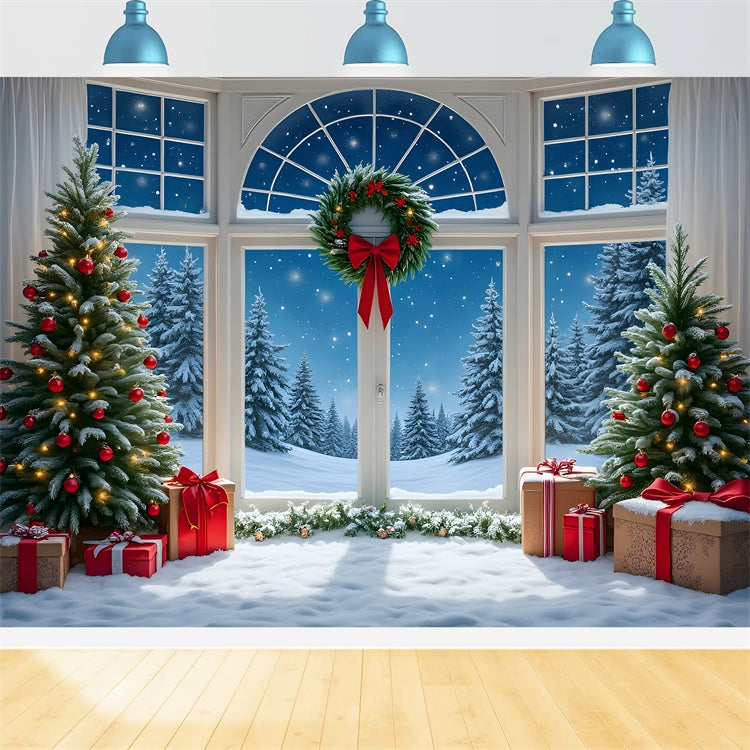 Christmas Photo Backdrops Ornament Tree Snow Window Backdrop By Magali