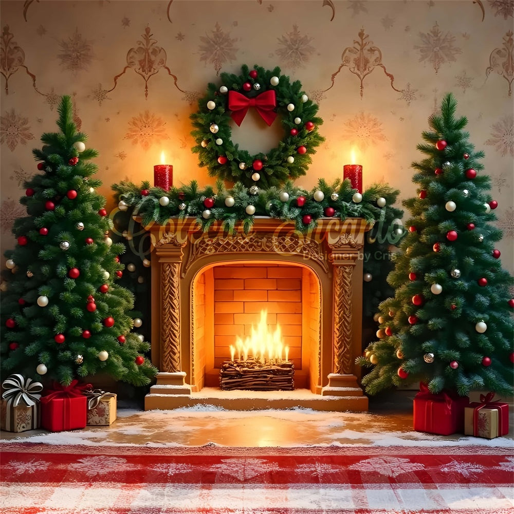 Christmas Fireplace Backdrop Classic Fireplace Wreath Backdrop By Magali