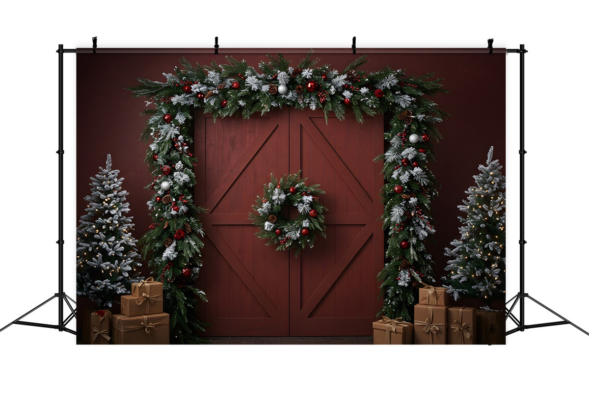 Christmas Backdrop For Photos Rustic Red Door Wreath Backdrop By Magali