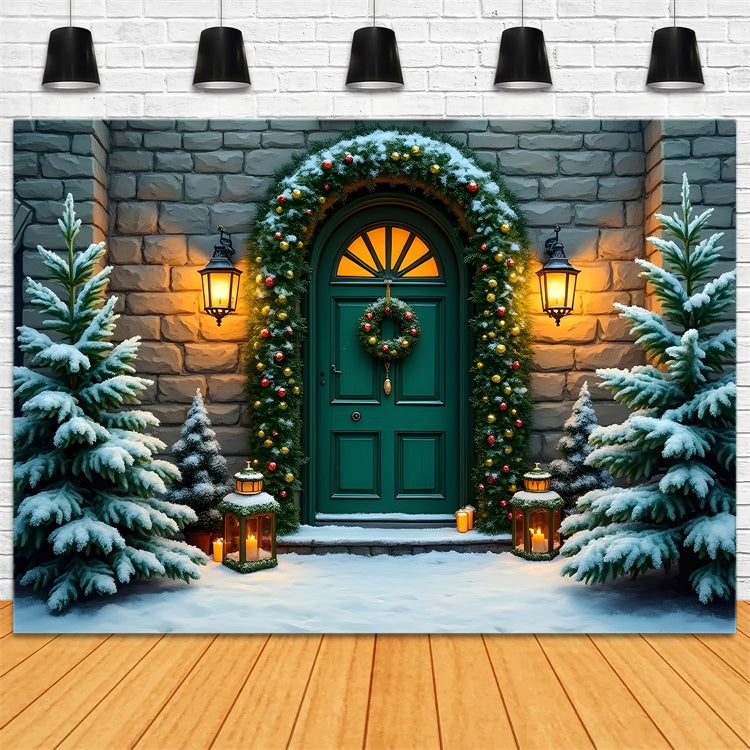 Xmas Backdrops Stone Wall Wreath Green Door Backdrop By Magali