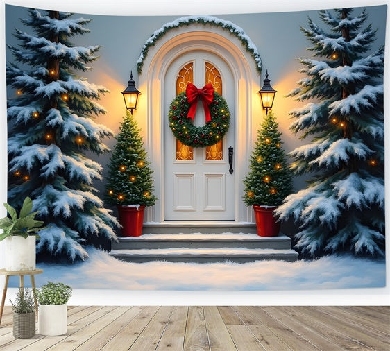 Christmas Photo Backdrop White Door Wreath Backdrop By Magali