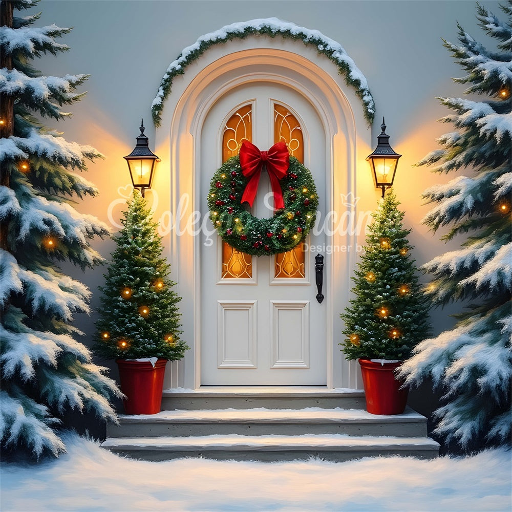 Christmas Photo Backdrop White Door Wreath Backdrop By Magali