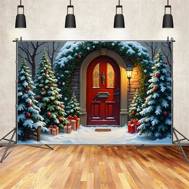 Christmas Tree Backdrop Snowy Tree Red Door Backdrop By Magali