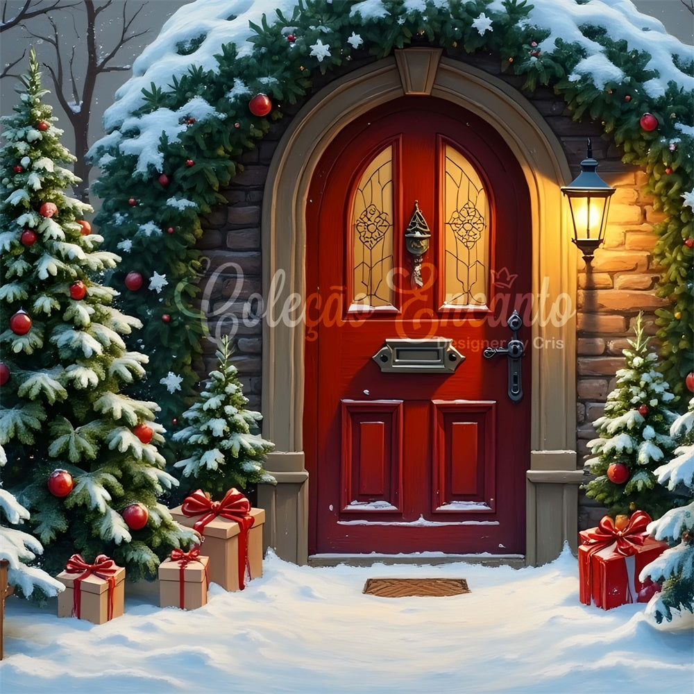 Christmas Tree Backdrop Snowy Tree Red Door Backdrop By Magali