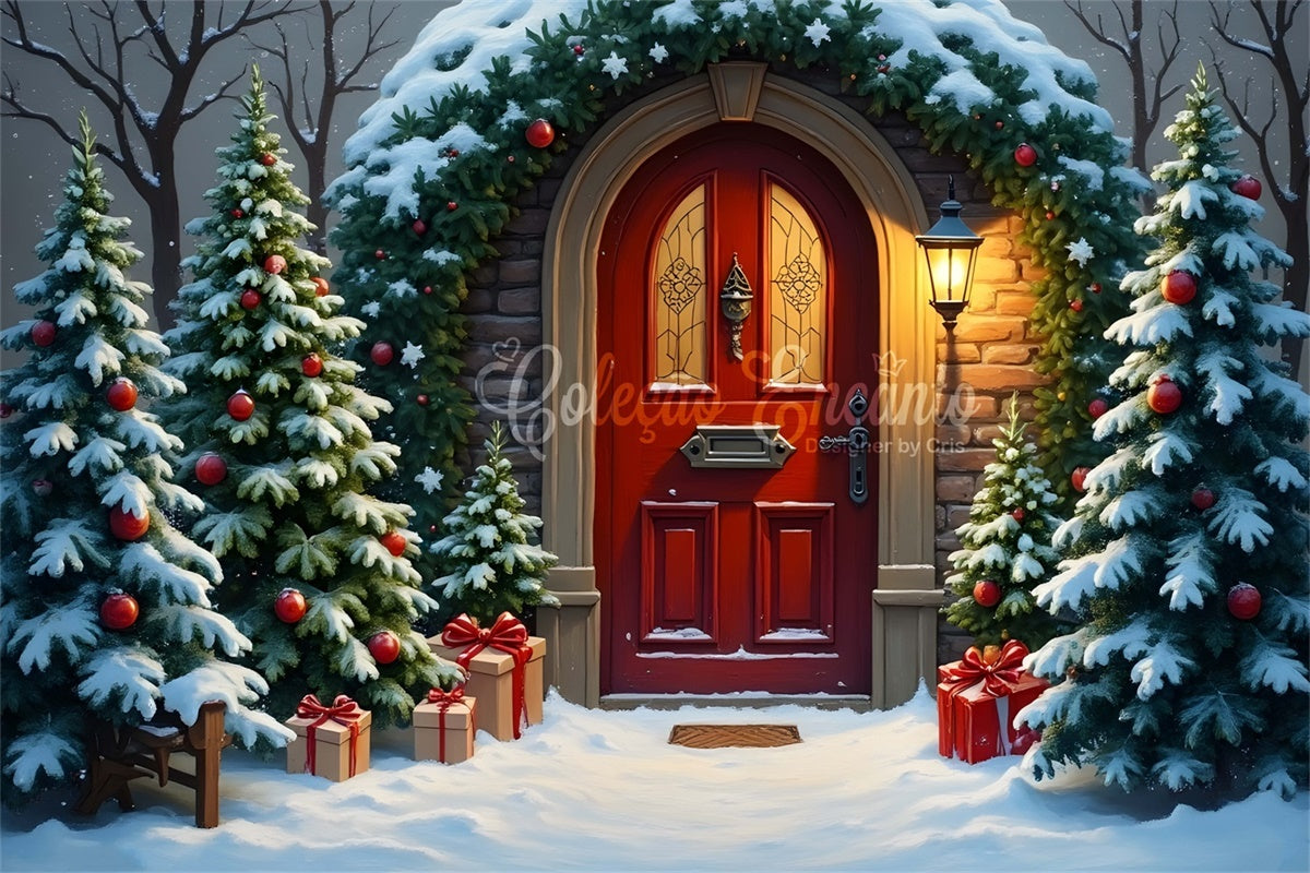 Christmas Tree Backdrop Snowy Tree Red Door Backdrop By Magali