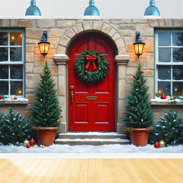 Christmas Photography Backdrops Red Door Stone Wall Backdrop By Magali