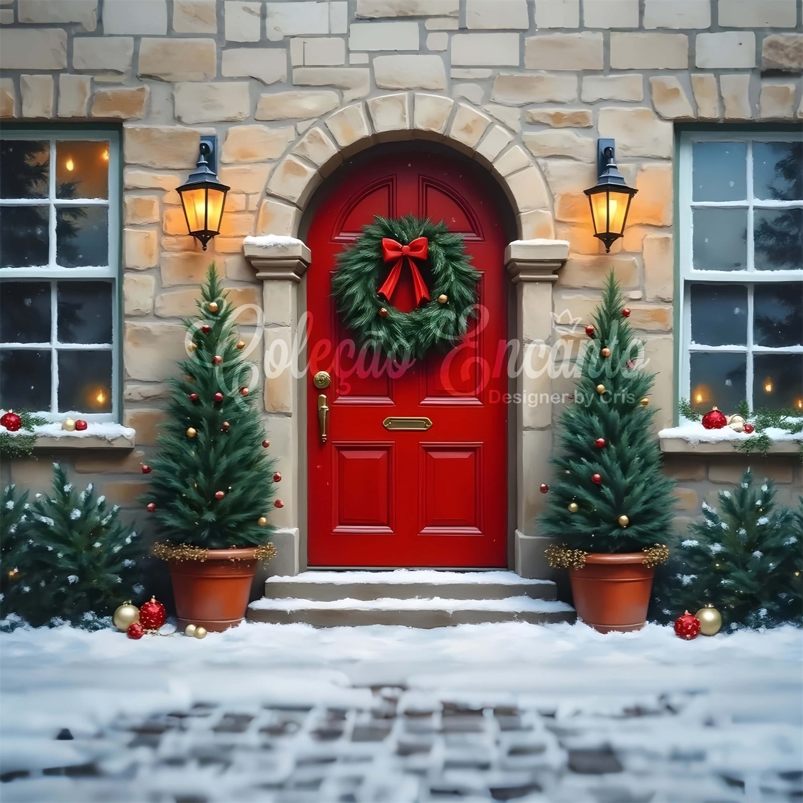 Christmas Photography Backdrops Red Door Stone Wall Backdrop By Magali