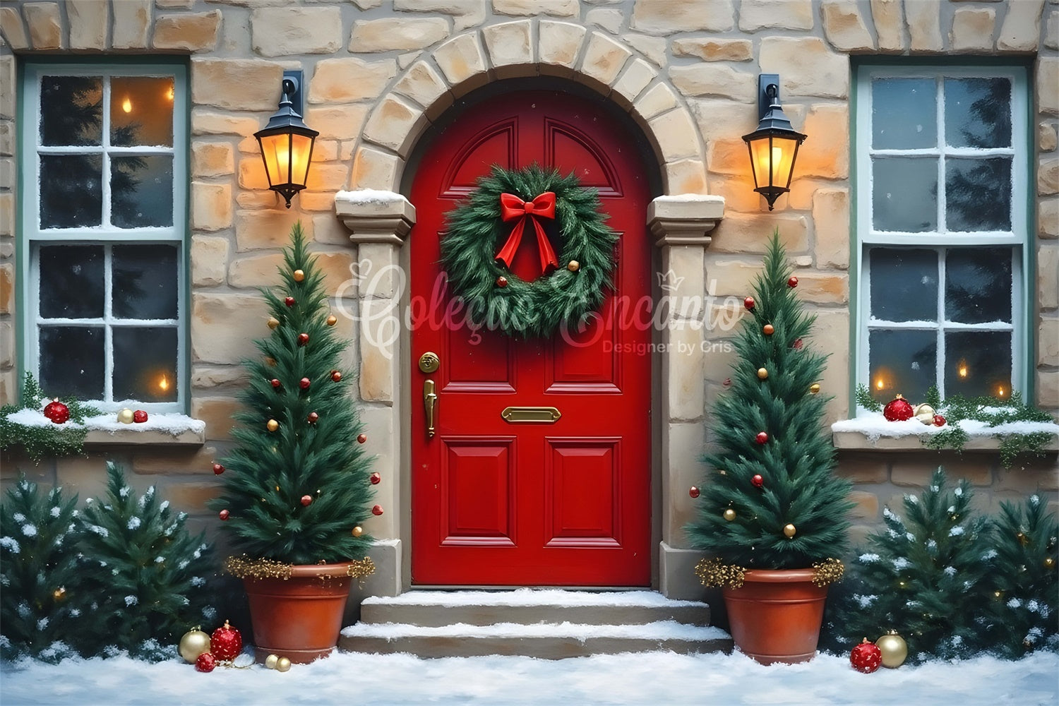 Christmas Photography Backdrops Red Door Stone Wall Backdrop By Magali