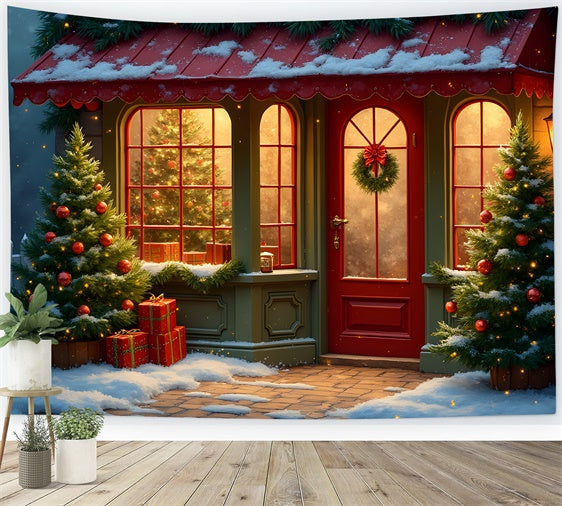 Christmas Backdrops Sale Red Door Pine Porch Backdrop By Magali