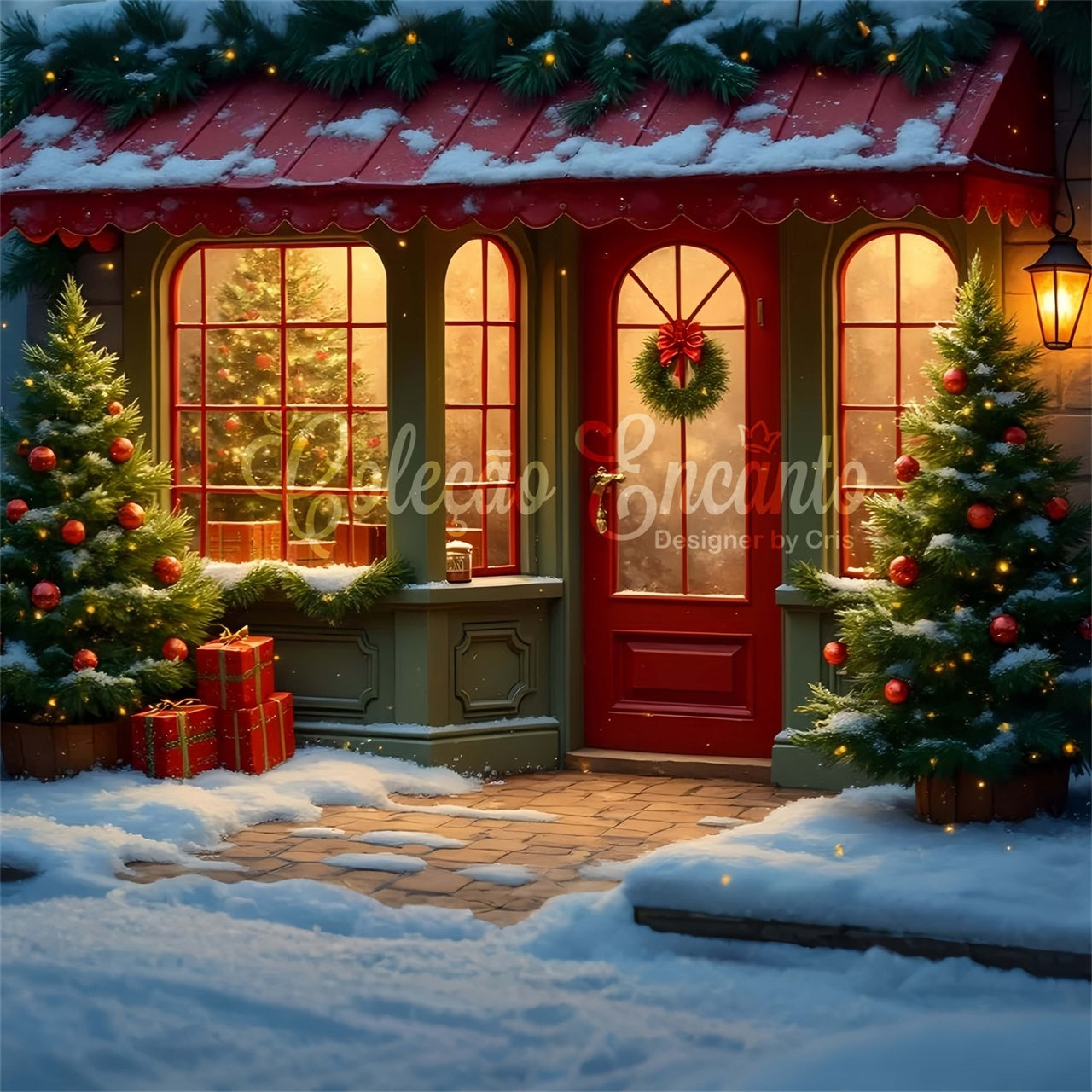 Christmas Backdrops Sale Red Door Pine Porch Backdrop By Magali