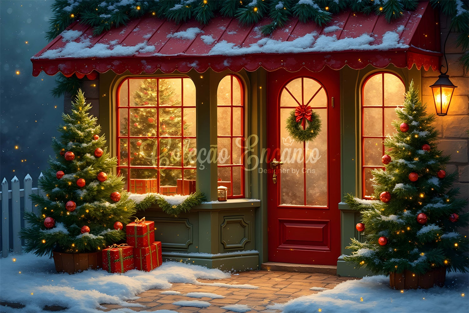 Christmas Backdrops Sale Red Door Pine Porch Backdrop By Magali
