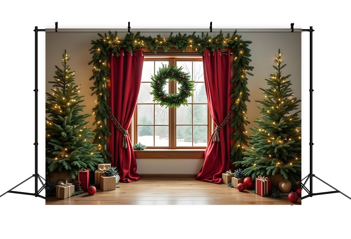 Christmas Tree Backdrop Curtains Holiday Window Backdrop By Magali