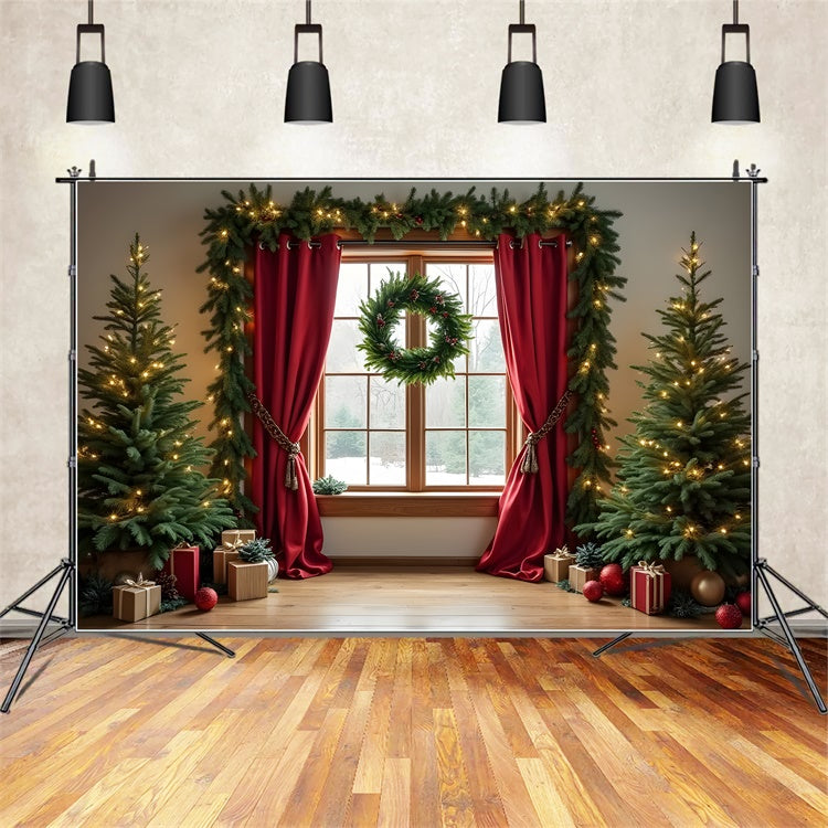 Christmas Tree Backdrop Curtains Holiday Window Backdrop By Magali