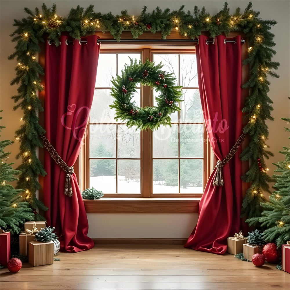 Christmas Tree Backdrop Curtains Holiday Window Backdrop By Magali