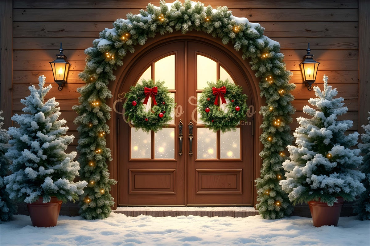Xmas Backdrop Wooden Door Garland Tree Backdrop By Magali