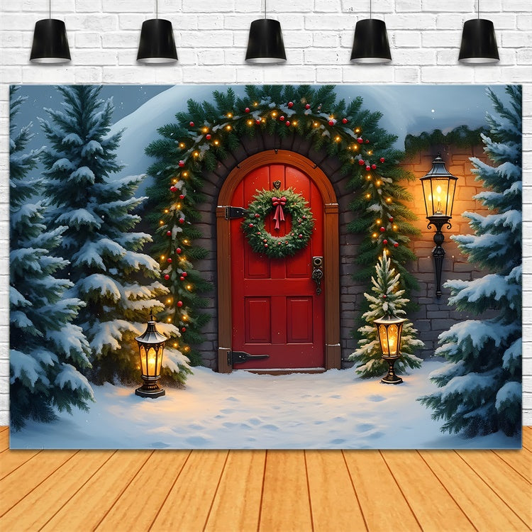 Xmas Backdrops Snow Pine Trees Door Backdrop By Magali