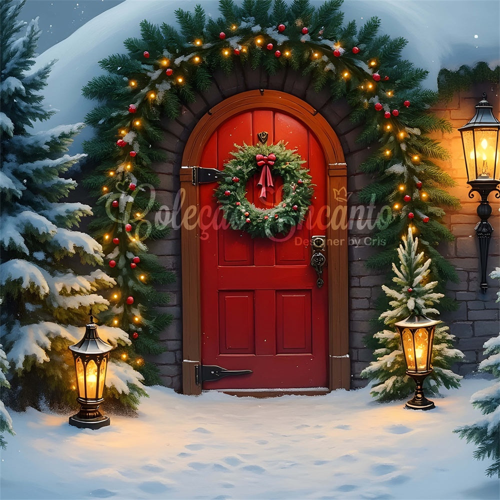 Xmas Backdrops Snow Pine Trees Door Backdrop By Magali