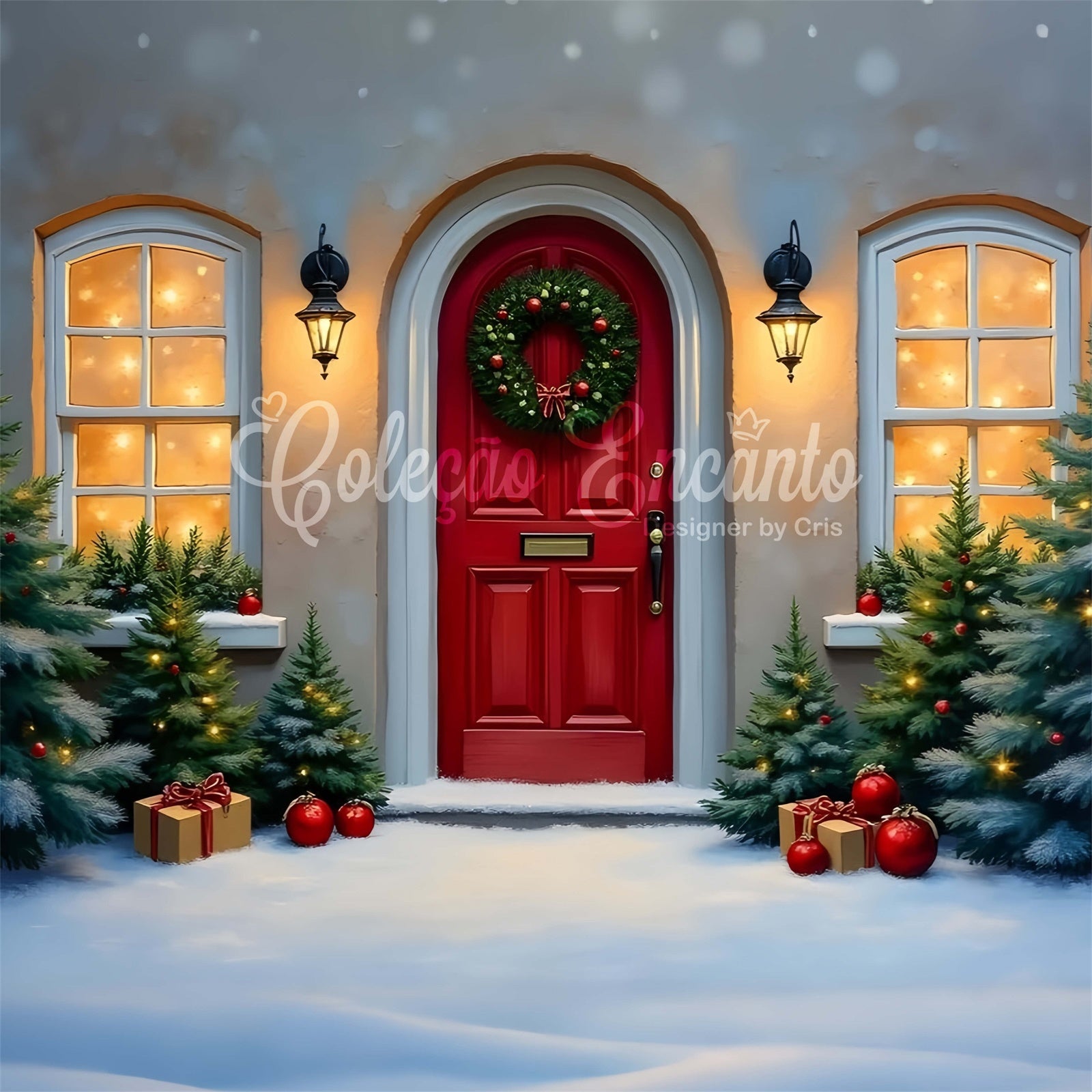 Christmas Backdrop Red Door Winter Pine Backdrop By Magali