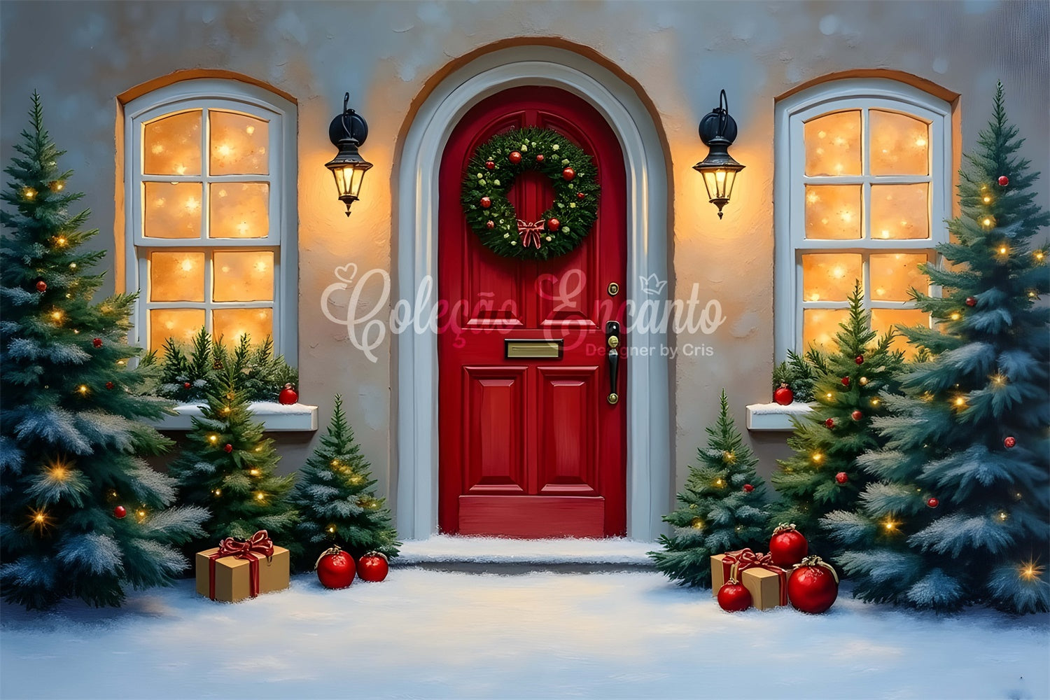 Christmas Backdrop Red Door Winter Pine Backdrop By Magali
