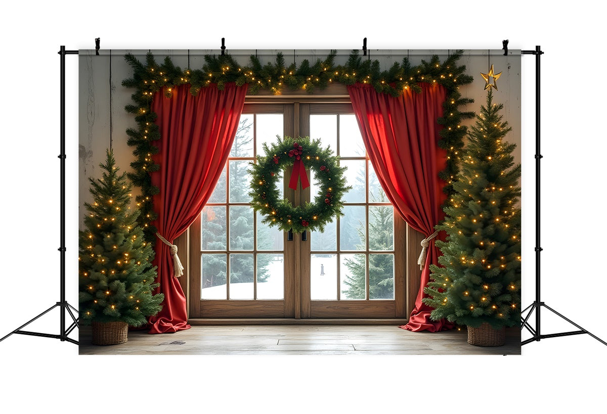 Christmas Photography Backdrops Red Curtain Window Backdrop By Magali
